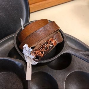 Handmade leather copper key bracelet
